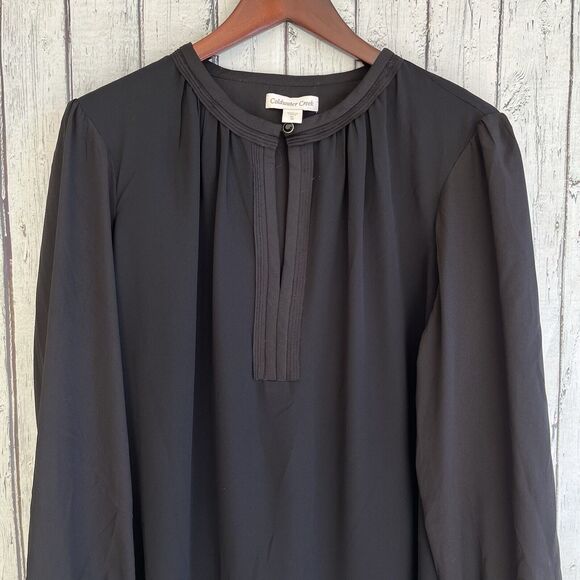 Coldwater Creek Charm Chiffon Blouse Size XL Black Keyhole Neck Minimalist NWT - Picture 2 of 13
